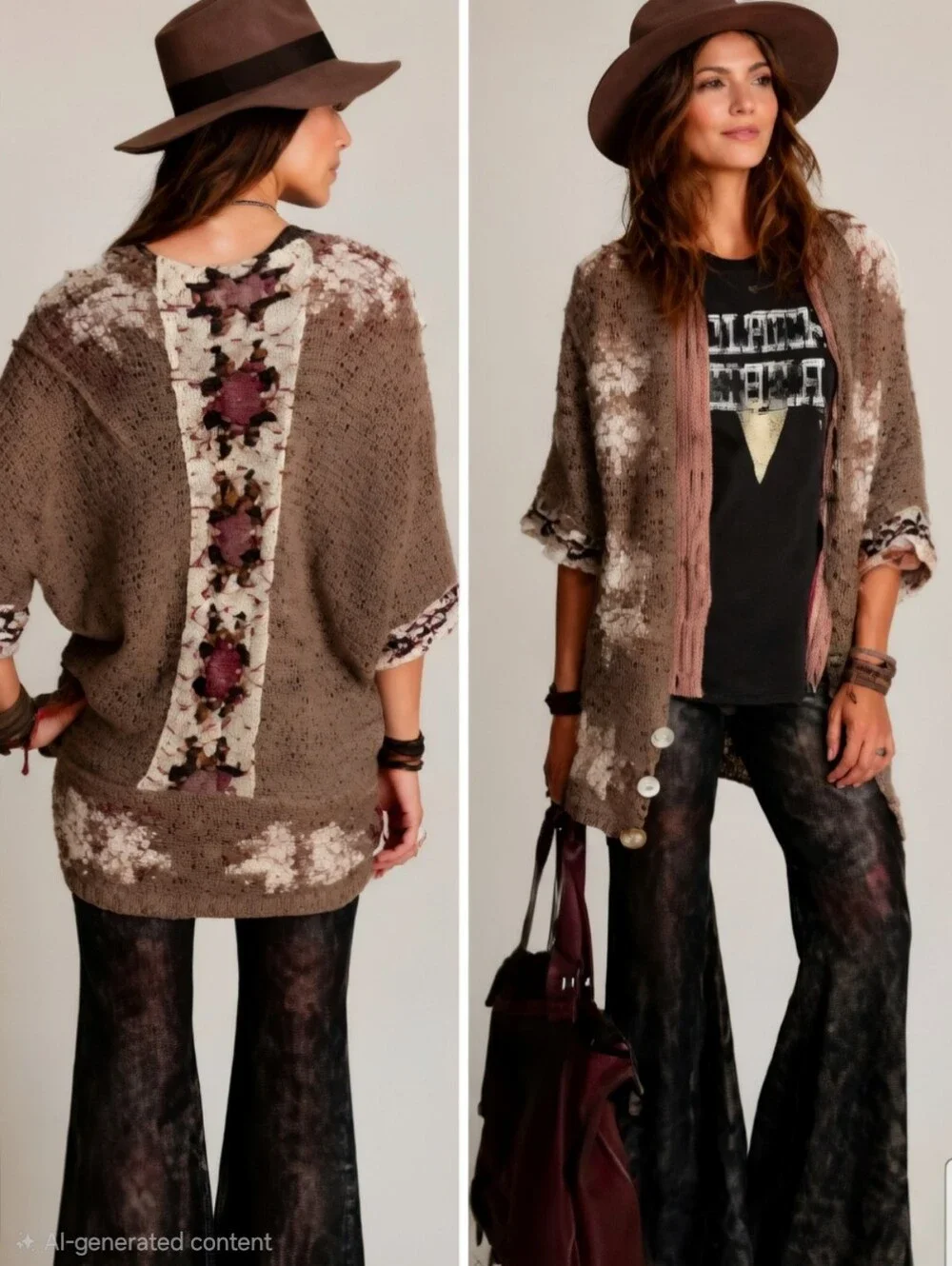 Free People Size Large Chunky Knit Kimono Cardigan Sweater Bohemian Floral